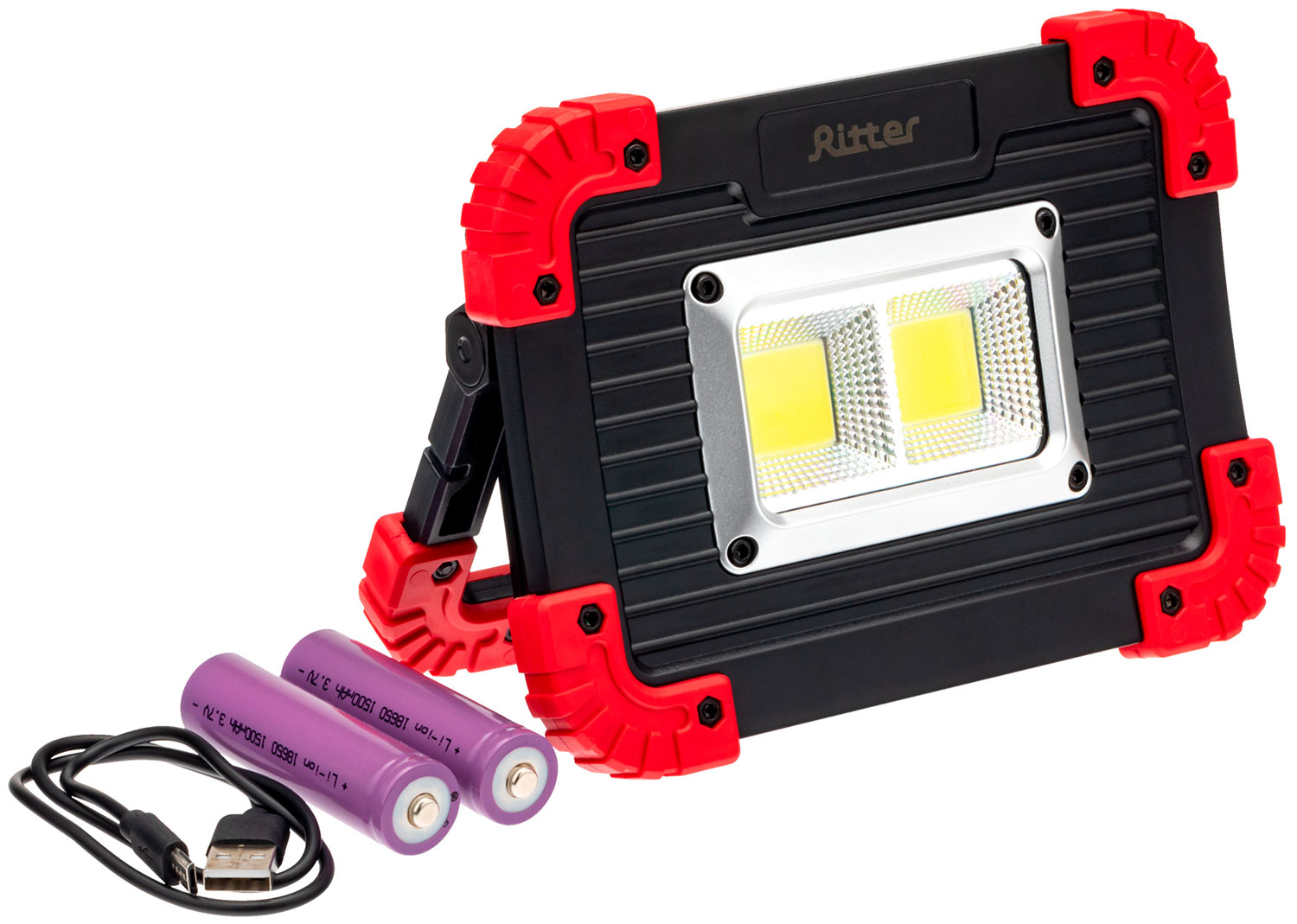 

Фонарь прожекторный Ritter аккумуляторный, светодиодный, боковой светильник, функция powerbank, 11Вт, 2х1500мАч, 1100Лм, IP20, Черный/красный