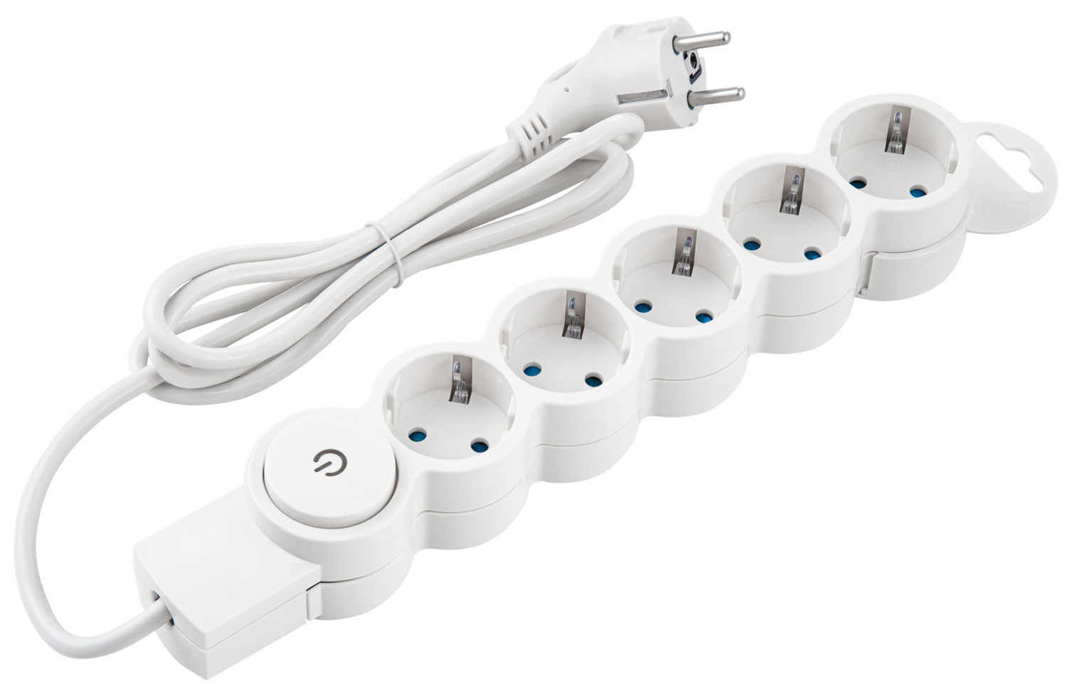 Изображение товара Сетевой фильтр Duwi 5 гнезд, 1.5 м, с заземлением, с защитными шторками, с выключателем, с держателем, 2200 Вт, 10 А, белый