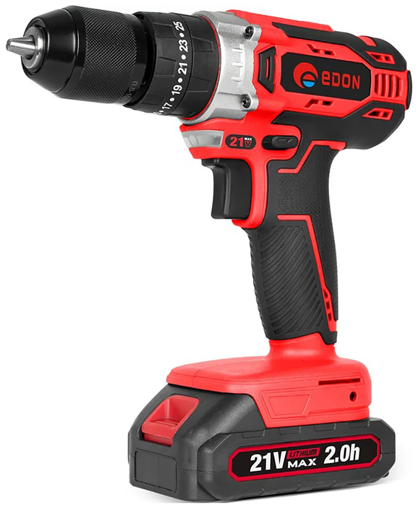 Изображение товара Аккумуляторная дрель-шуруповерт Edon UAD-21A мощность 21 В, 2 скорости, удар