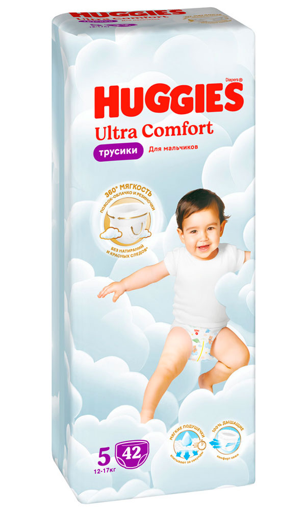 

Трусики-подгузники Huggies Ultra Comfort 5, 12-17 кг, 42 шт, Для мальчиков