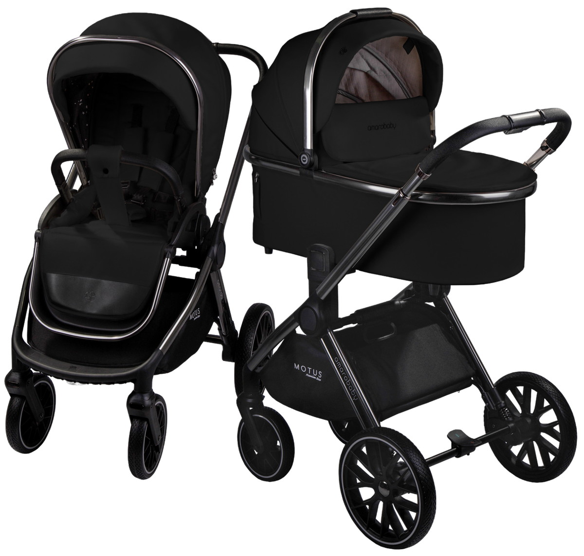Изображение товара Коляска детская из экокожи 2в1 Amarobaby Motus Premium Ecco черный