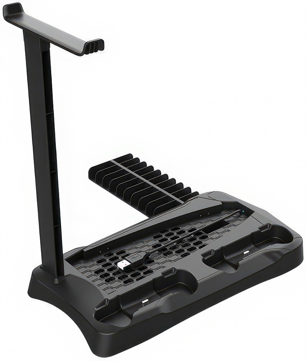 Изображение товара Подставка многофункциональная Red Line с охлаждением, для игровой приставки P5 c двумя зарядными док-станциями для геймпадов, черная (HS-PS5045)