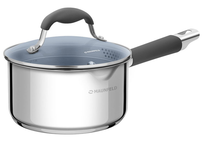 Изображение товара Ковш Maunfeld LAURA МSP16S08GR, из нержавеющей стали, со стеклянной крышкой, 16 см