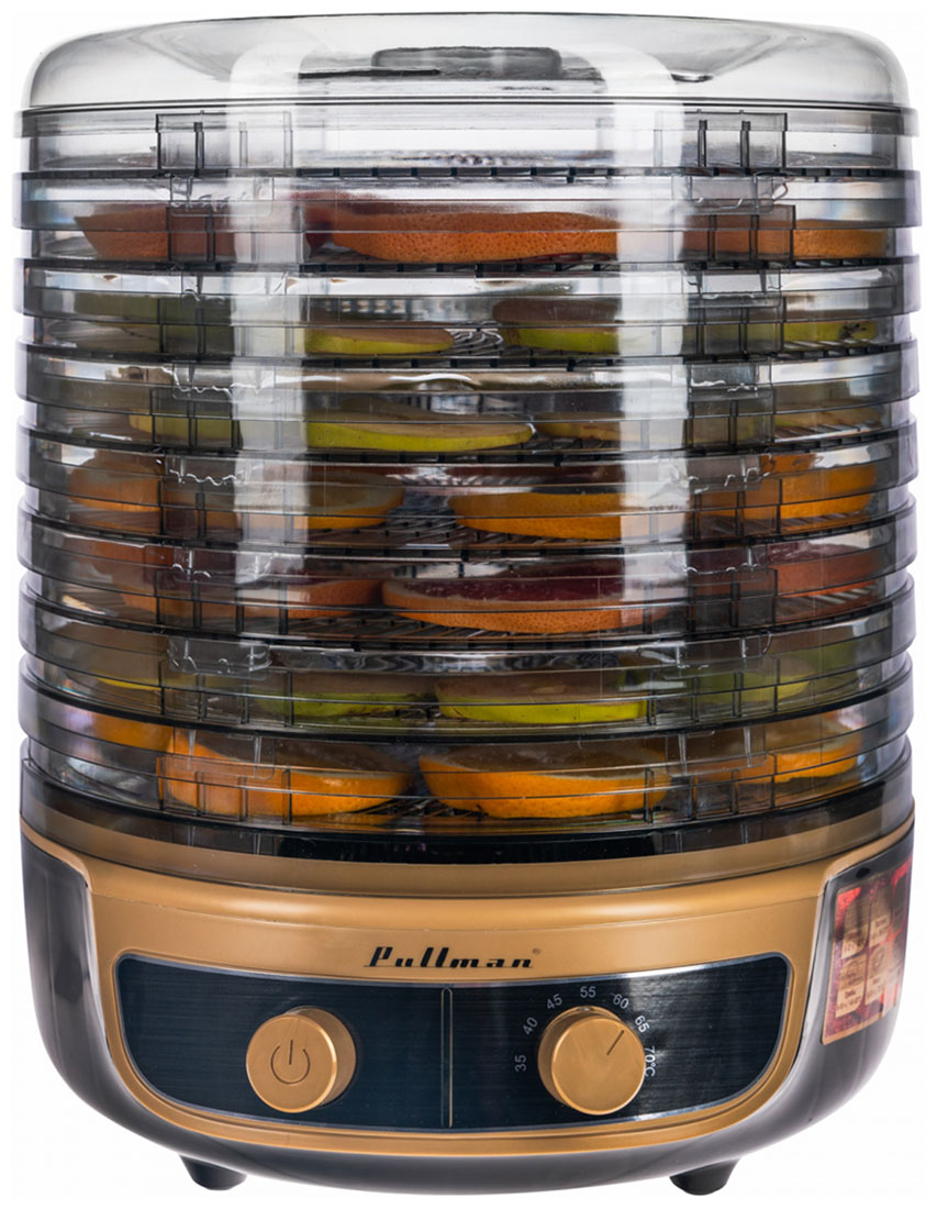 Изображение товара Сушилка для овощей 3в1 Pullman PL-2280 черно-золотая с функциями йогурта