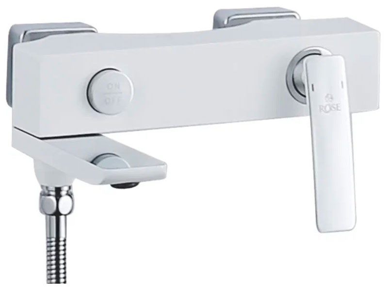 Изображение товара Смеситель для ванны Rose R27F белый хром с душевым гарнитуром, 17 см излив