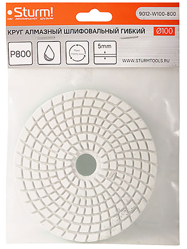 Изображение товара Круг шлифовальный гибкий Sturm! 100 мм, P800, мокрое шлифование, 1 шт. (9012-W100-800)