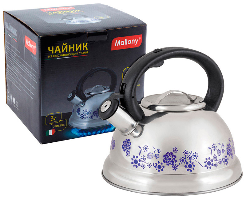 Изображение товара Чайник из нержавеющей стали Mallony MAL-0417B 3 л с цветным рисунком и свистком