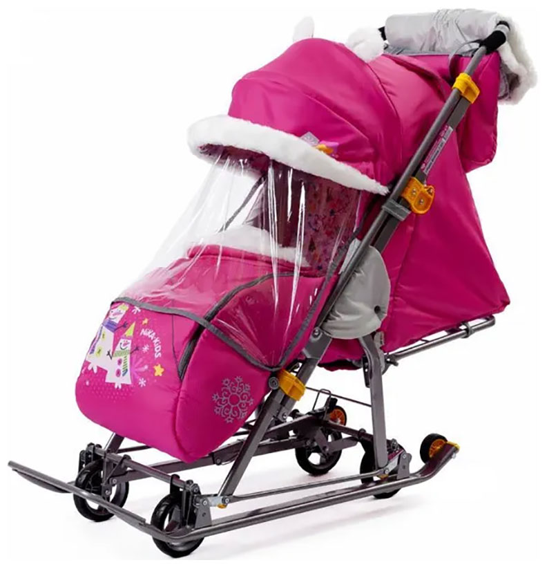 Изображение товара Коляска комбинированная Ника Ника детям 7-6 (НД7-6) со снеговиками розовый