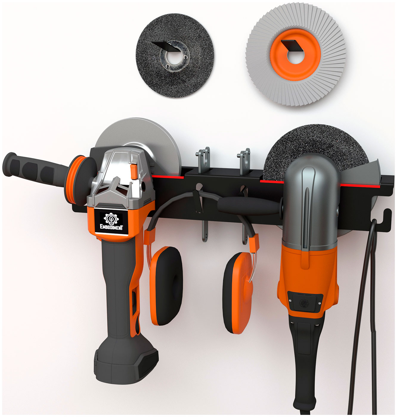 Изображение товара Держатель для двух угловых шлифмашинок Embodiment EMB-USM-DBS-B настенный черный