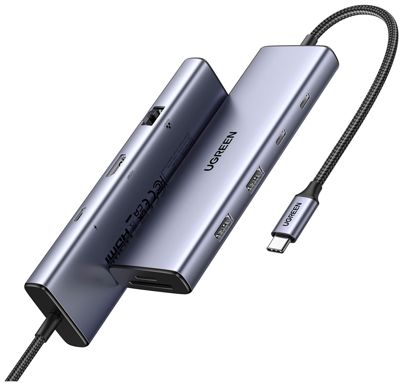 Изображение товара Конвертер Ugreen CM498, USB-C to 2 х USB 3.0+2 х USB-C+HDMI+RJ45+SD TF+PD port Converter, серый (15375)
