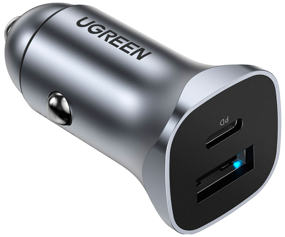 Изображение товара Автомобильное зарядное устройство Ugreen CD130 USB-C PD и USB-A QC 24W для авто