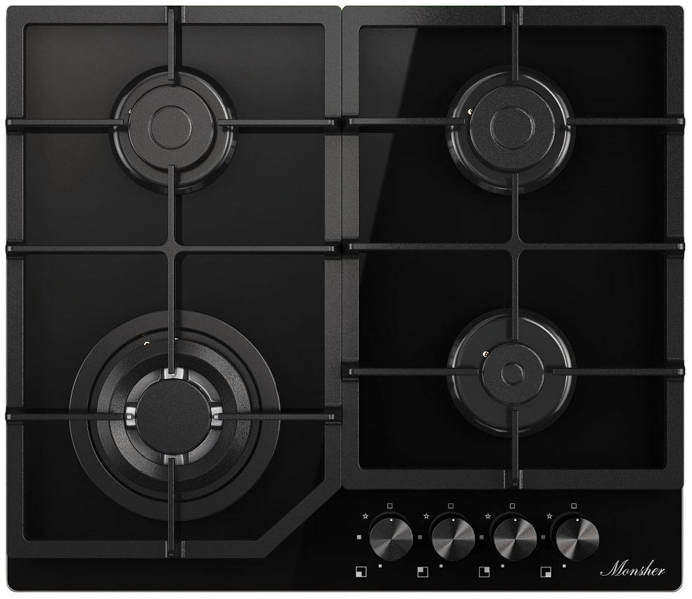 Изображение товара Газовая варочная панель Monsher MGG 63 Noir 4 конфорки закаленное стекло