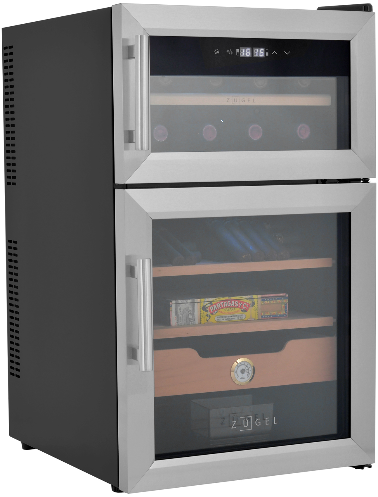 Изображение товара Винный шкаф-хьюмидор Zugel ZTH80DX нержавеющая сталь двухзонный