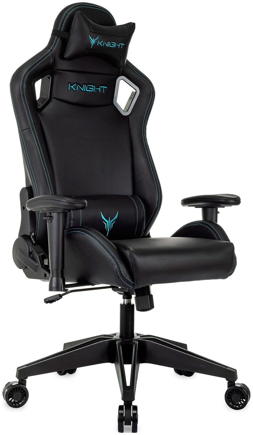 Изображение товара Игровое кресло Knight Outrid Smile черное с подголовником, экокожа