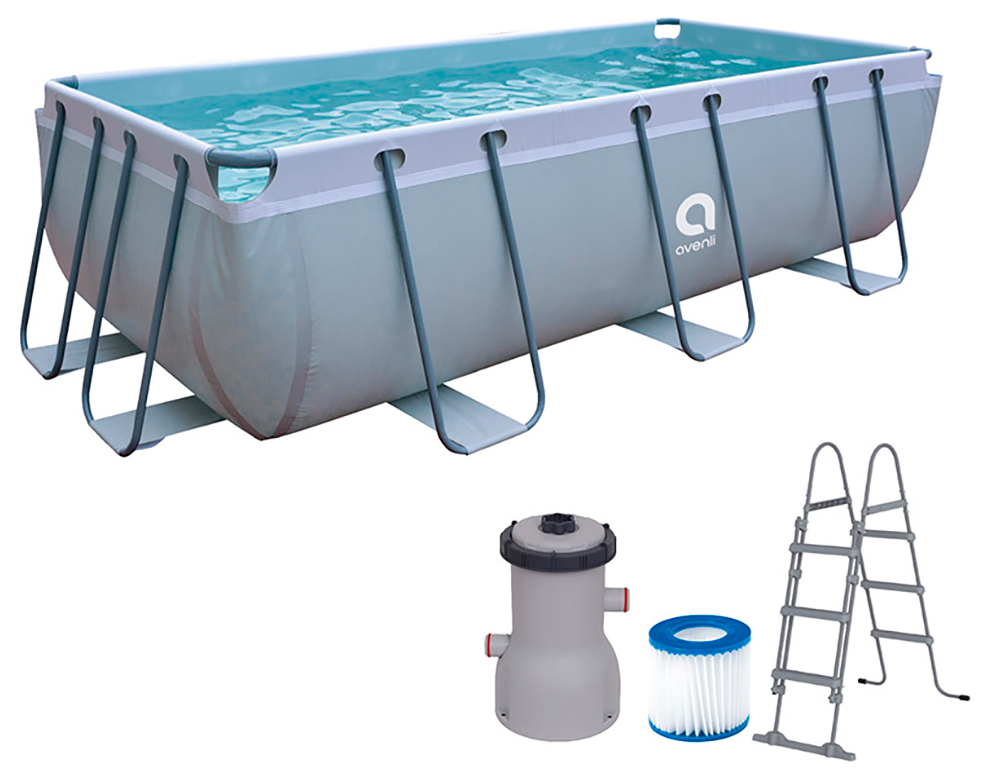 

Бассейн каркасный Avenli 400х200х99 см, 7020 л, прямоугольный, серый, с фильтр-насосом и лестницей (12017EU)