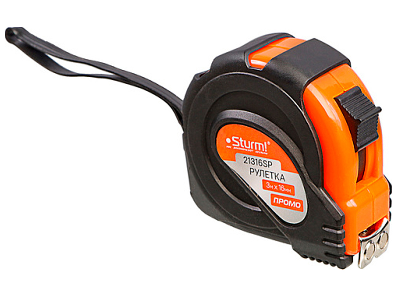 Изображение товара Рулетка Sturm! 3х16 мм, ОБРЕЗИНЕННЫЙ корпус, КЛАСС ТОЧНОСТИ II, УСИЛЕННЫЙ магнит, ПРОМО (21316SP)
