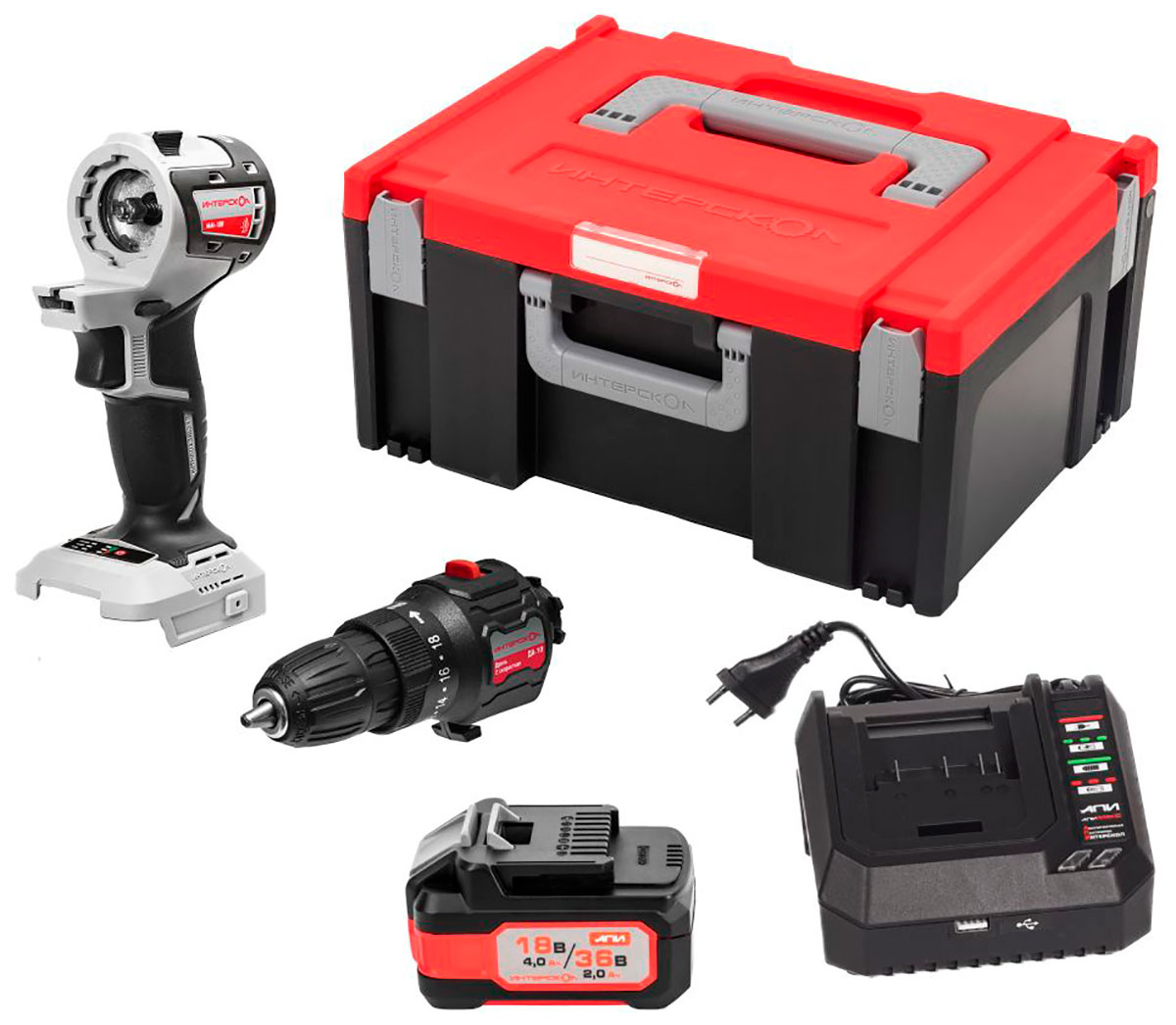 Изображение товара Набор электроинструмента Интерскол MULTIMAKS BASE 755.4.5.40 с аккумулятором и кейсом