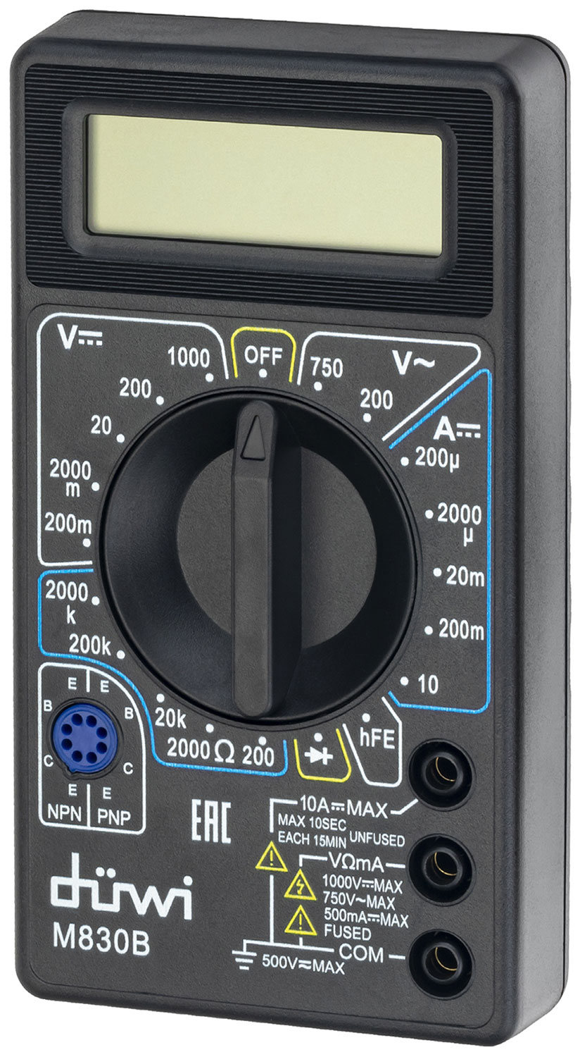 Изображение товара Мультиметр цифровой Duwi M830B, с батареей и измерительными щупами (26043 1)