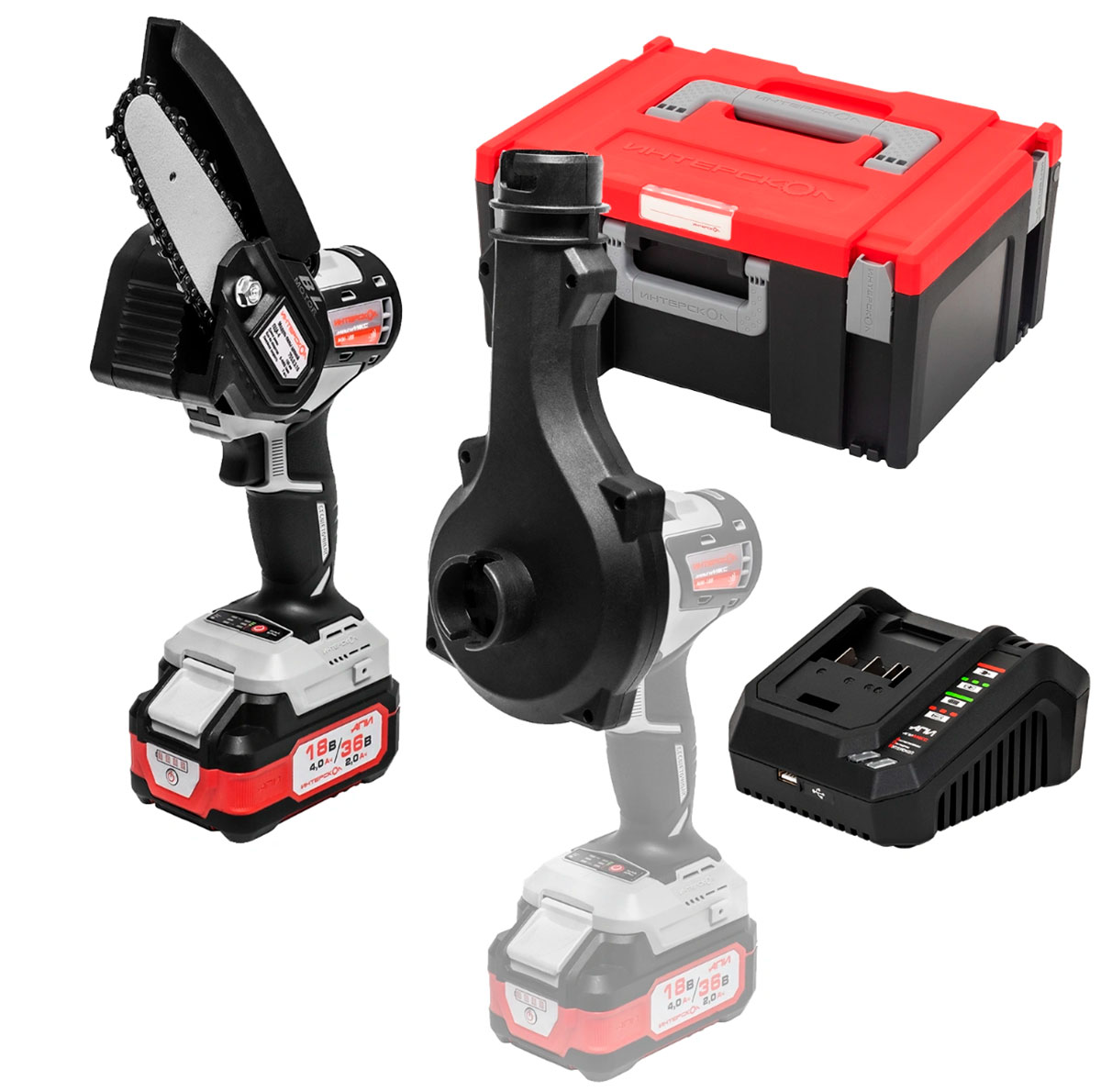 

Садовый пылесос и воздуходувка Интерскол Набор электроинструментов МультиМАКС "Расширенный Садовник" (755.4.3.42)