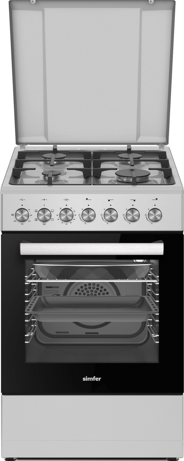 Изображение товара Комбинированная плита Simfer F56MG46015 с электрическим духовкой и газовыми конфорками 85x50x60 см