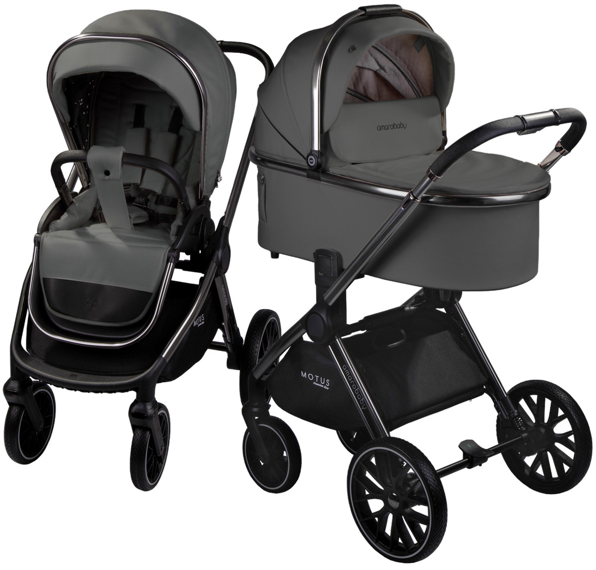 Изображение товара Коляска детская из экокожи 2в1 Amarobaby Motus Premium Ecco серый
