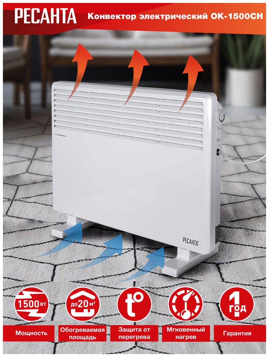 Изображение товара Конвектор Ресанта ОК-1500СН настенный и напольный моделирование