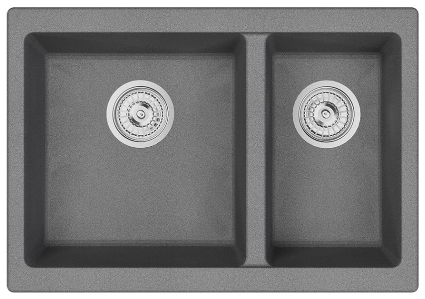 Изображение товара Кухонная мойка Emar EMQ-2665.PL Антрацит двухчашевая с кварцевой крошкой