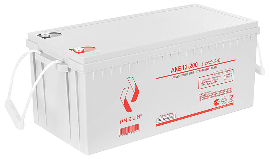 Изображение товара Аккумуляторная батарея Рубин 12V 200Ah AGM 60kg