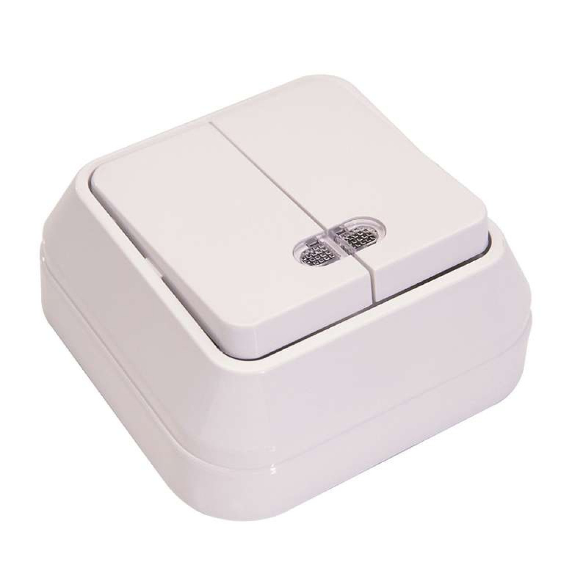 Изображение товара Выключатели, переключатели, диммеры Makel Выключатель 2-кл. ОП 10А IP20 с подсветкой бел.