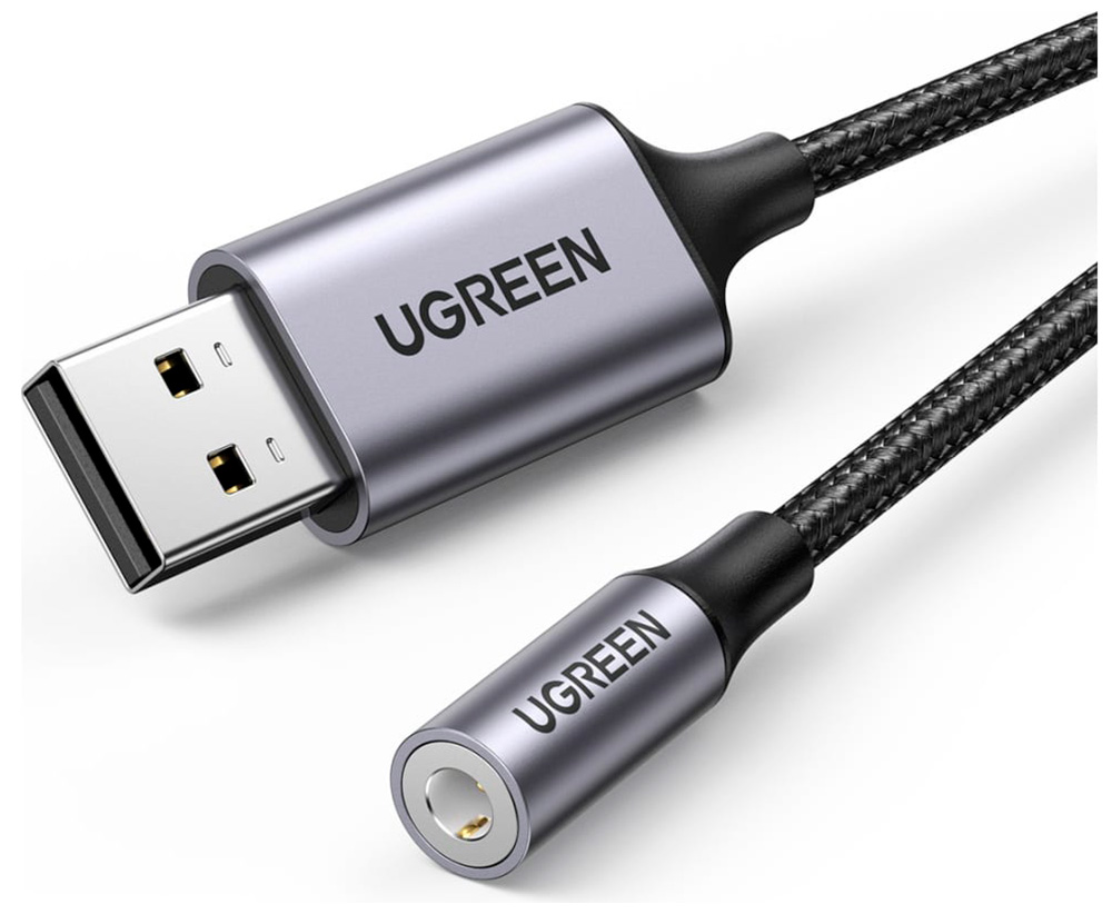 

Адаптер Ugreen CM477 (30757) USB 2.0 to 3.5 mm Audio Adapter Aluminum Alloy, длина 25 см, темно-серый