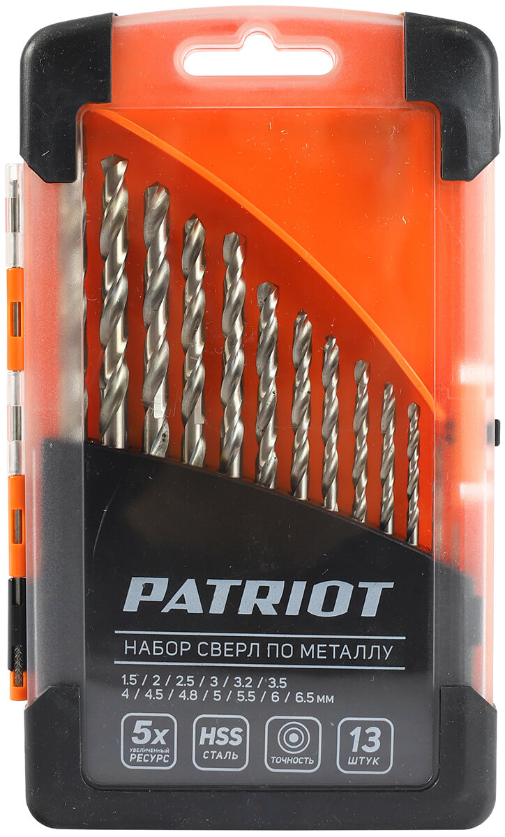 Изображение товара Набор сверл по металлу Patriot быстрорежущая сталь 13 шт диаметр 1,5-6,5 мм в боксе