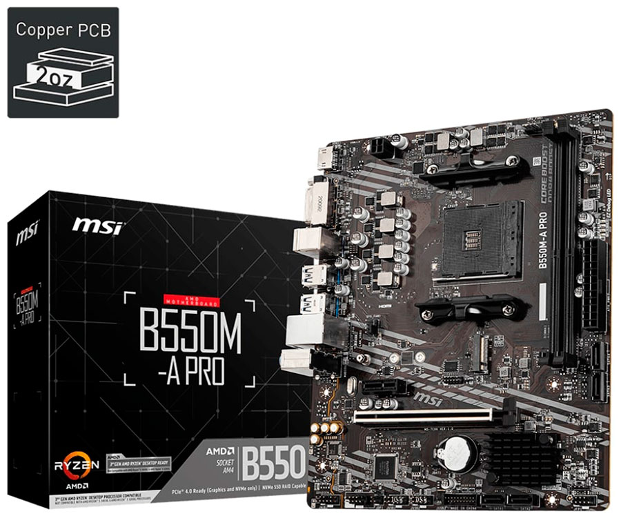 Изображение товара Материнская плата MSI B550M-A PRO с сокетом AM4 и MicroATX форм-фактором