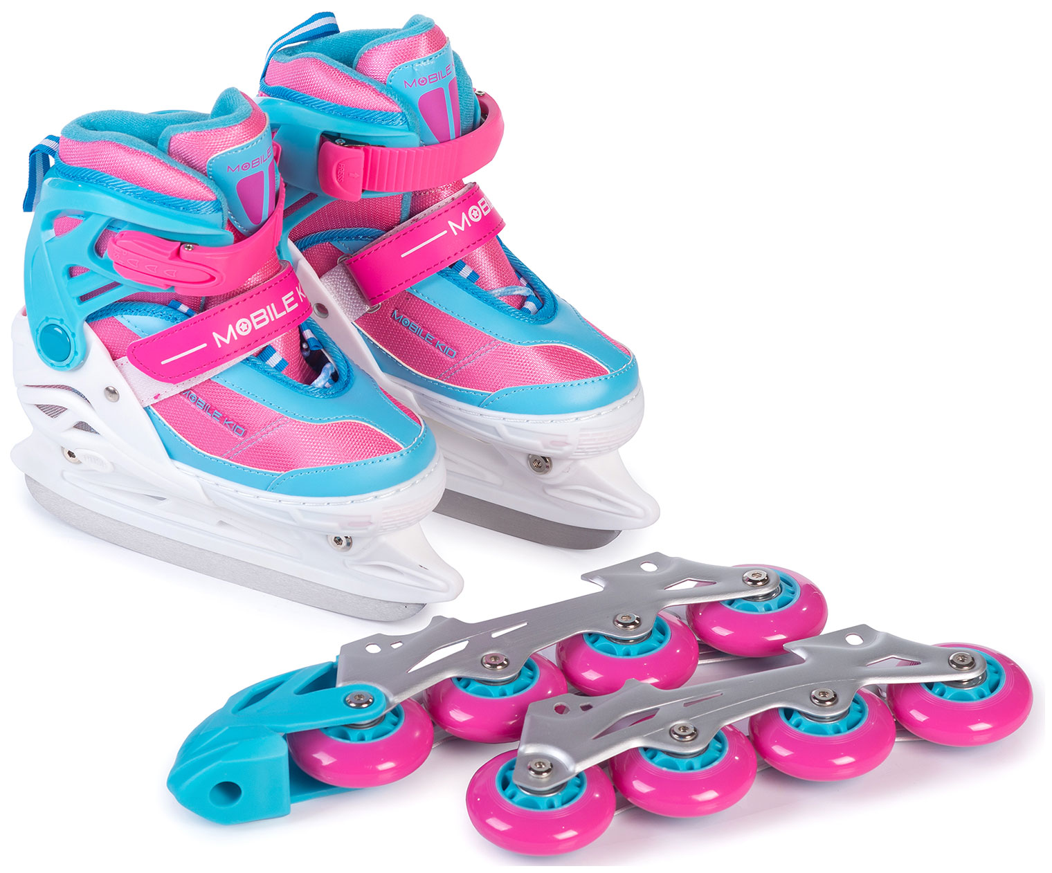 Изображение товара Коньки-ролики Mobile Kid 2 в 1 раздвижные для детей 33-36 розово-голубые