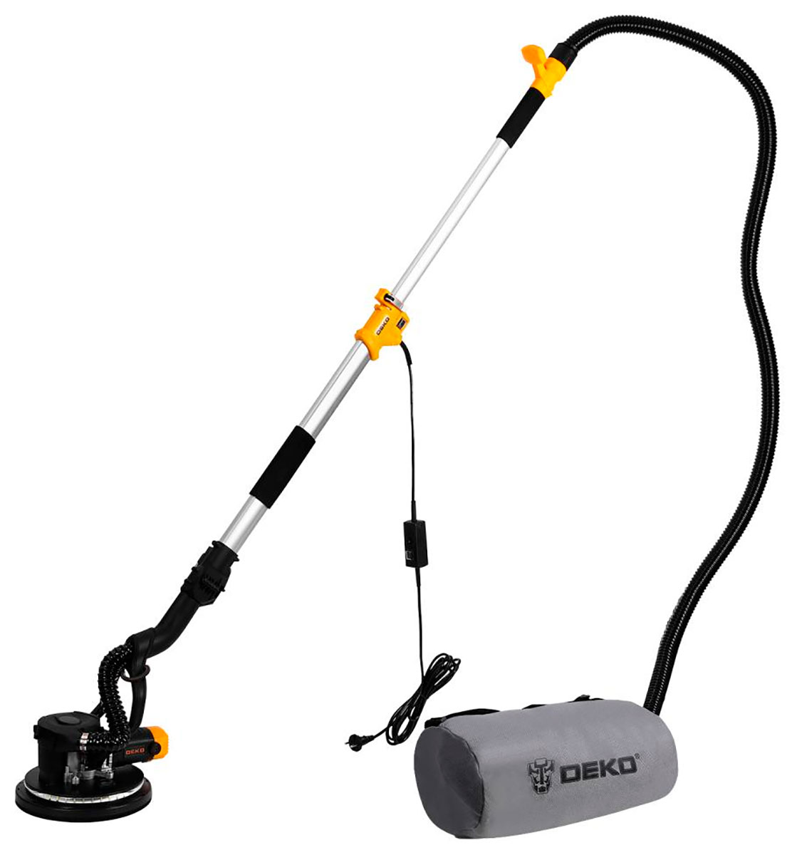 

Шлифмашина для стен и потолков Deko DKWS1100W, 225 мм, 1100 Вт, в кейсе, черно-желтый