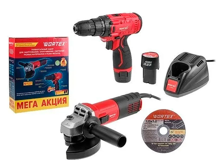 

Набор электроинструмента Wortex Одноручная ушм + аккум. дрель-шуруповерт, МЕГА АКЦИЯ, в коробке