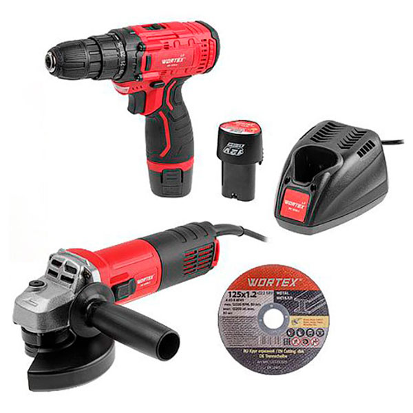 Изображение товара Набор электроинструмента Wortex Одноручная ушм + аккум. дрель-шуруповерт, МЕГА АКЦИЯ, в коробке