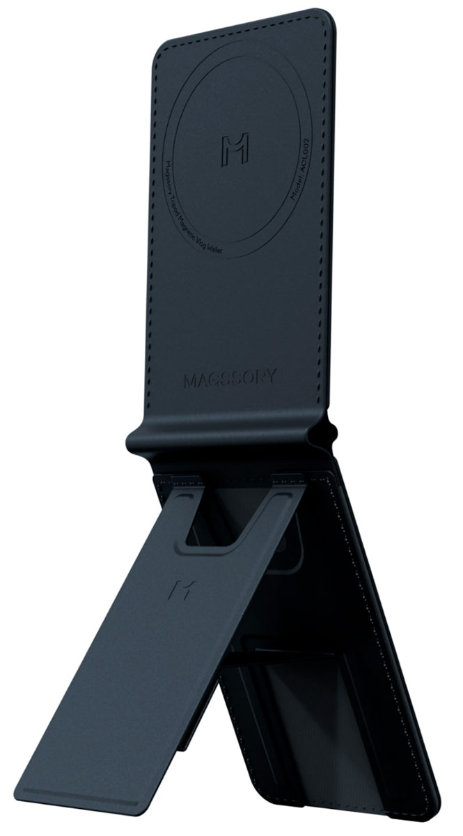 Изображение товара Кошелек-кардхолдер с функцией штатива Magssory Tripod Magnetic Vlog Wallet совместимый с MagSafe, миднайт