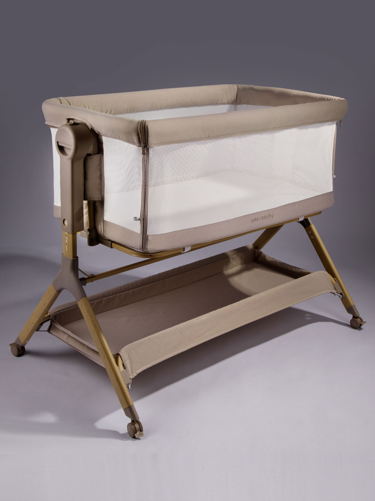 Изображение товара Приставная люлька Amarobaby Care бежевый с регулировкой высоты и функцией укачивания
