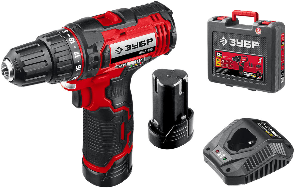 Изображение товара Дрель-шуруповерт Зубр ДШЛ-125-22 12В аккумуляторная, 2 АКБ, в кейсе