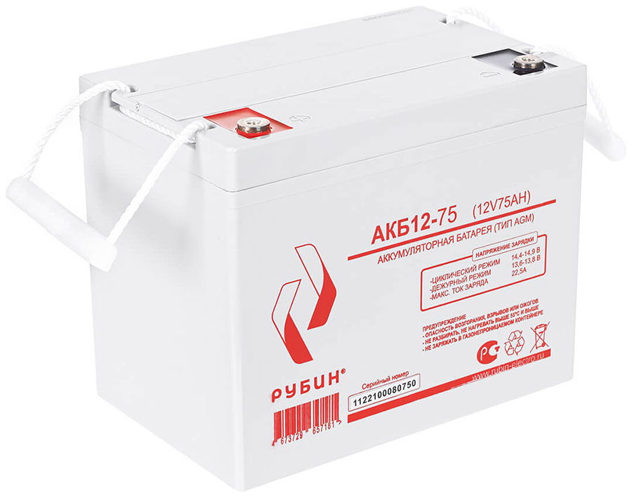Изображение товара Аккумулятор Рубин 12V 75Ah AGM 22.5kg