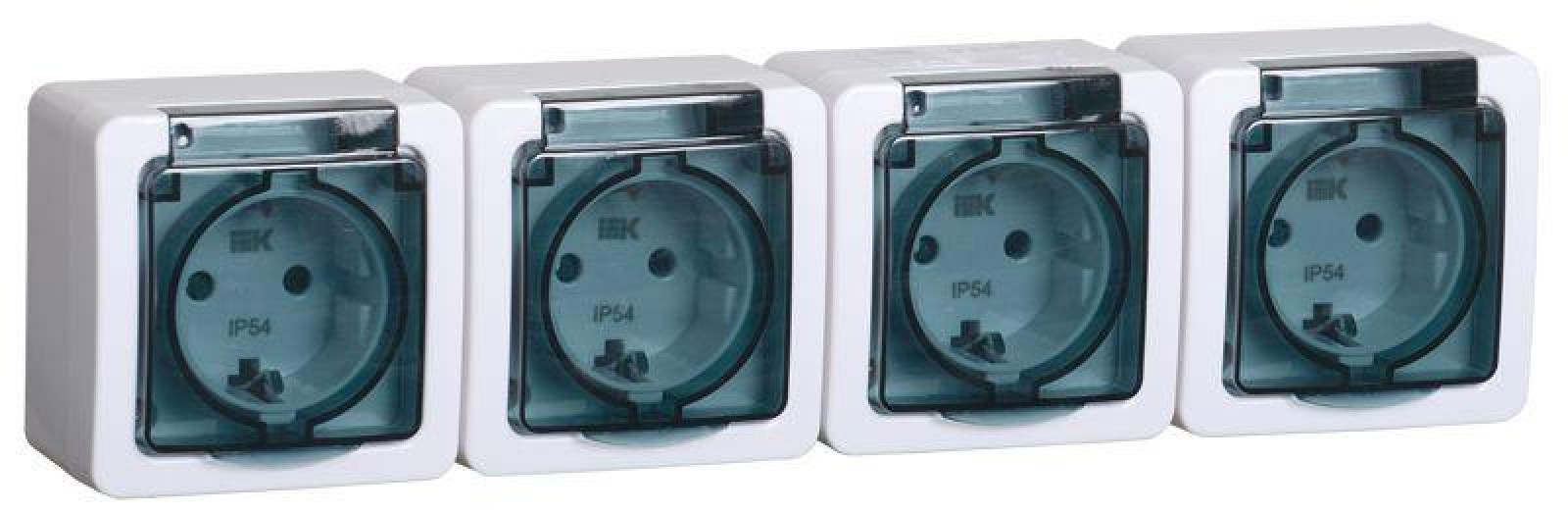 Изображение товара Розетка 4 гнезда IEK Гермес Plus IP54 с заземлителем и крышкой 16А