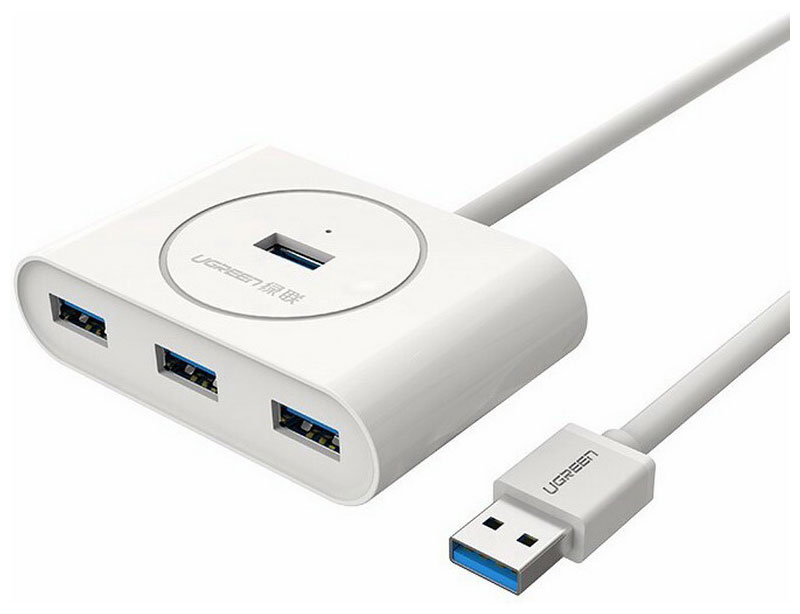 цена Разветвитель USB Ugreen 4 х USB 3.0, 1 м, белый (20283)