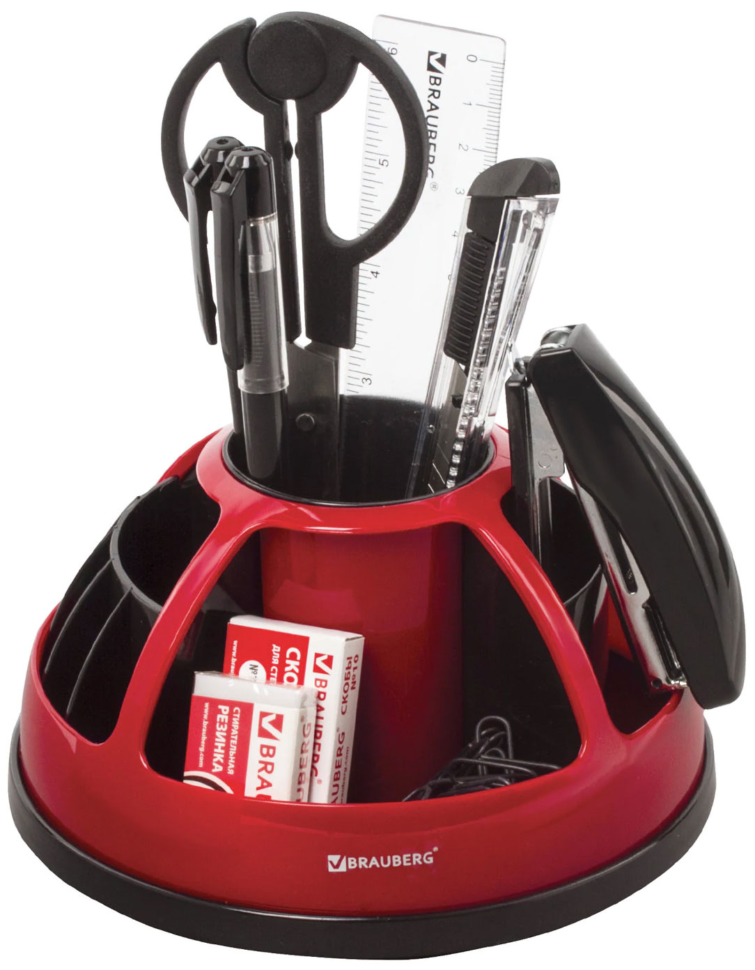 

Канцелярский набор Brauberg "Микс", 10 предметов, вращ. конструкция, черно-красный, блистер, 231929