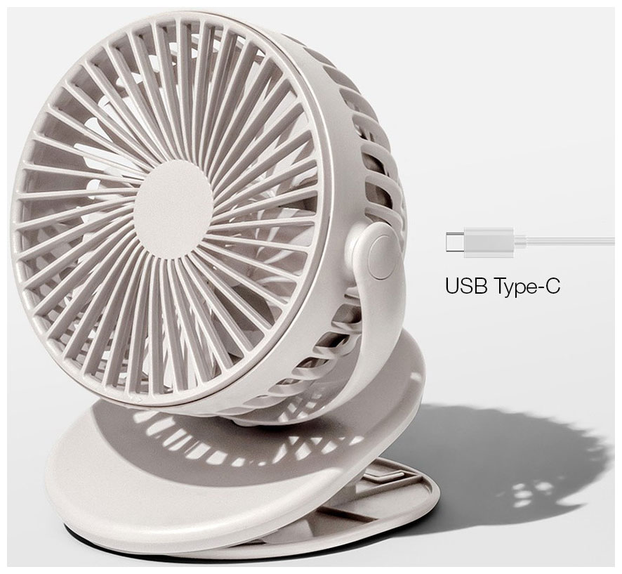 Портативный вентилятор на клипсе Solove clip electric fan 3 Speed Type-C (F3 Grey), серый