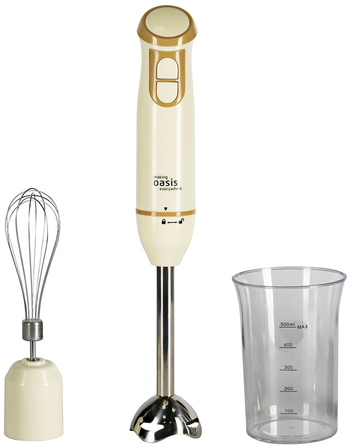 Изображение товара Погружной блендер Oasis making everywhere BL-85W3 мощностью 850 Вт с венчиком и мерным стаканом
