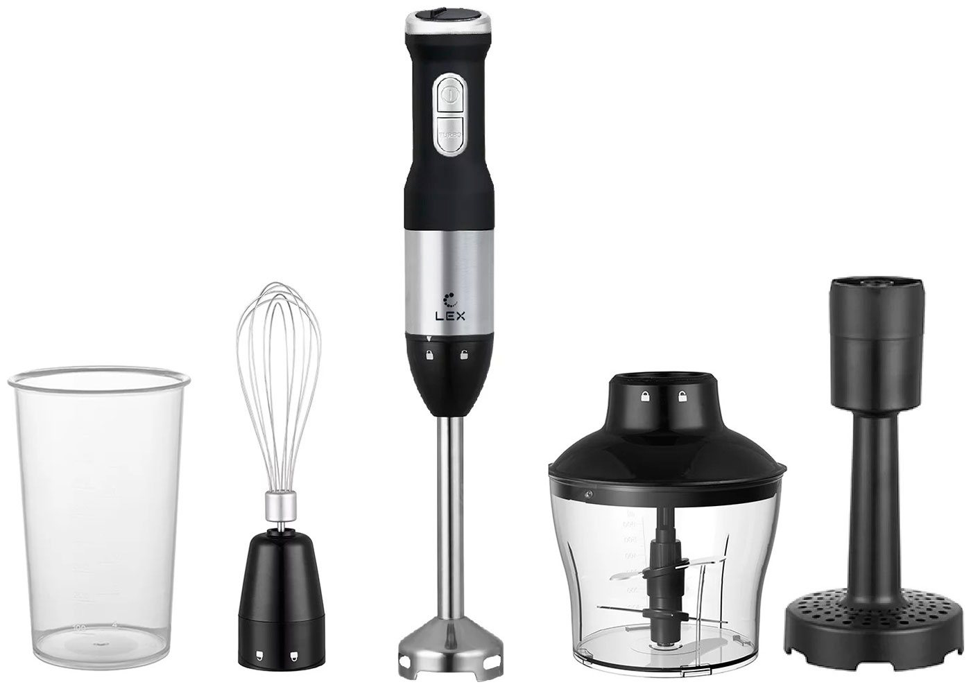 Изображение товара Погружной блендер LEX LX 10012-3 черный 1200 Вт насадки