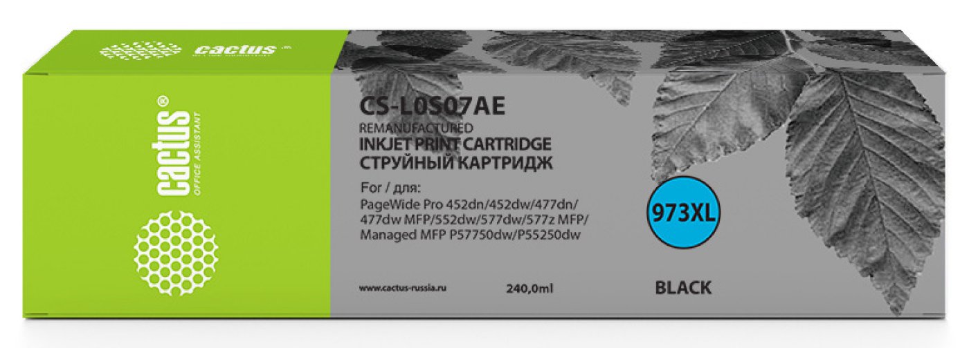 Изображение товара Картридж Cactus 973XL черный для HP PageWide Pro 452dw и 477dw 240мл