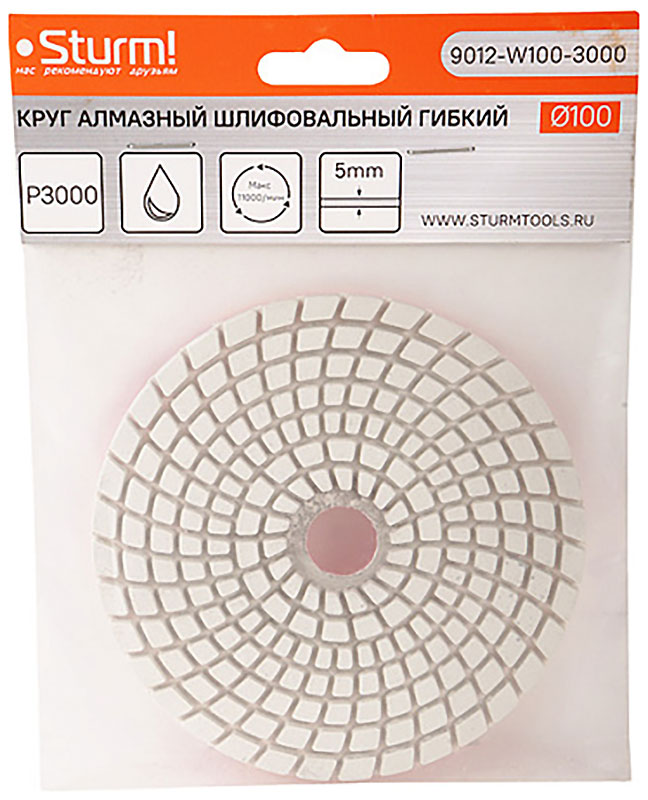 Изображение товара Круг шлифовальный гибкий Sturm! 100 мм, P3000, мокрое шлифование, 1 шт. (9012-W100-3000)