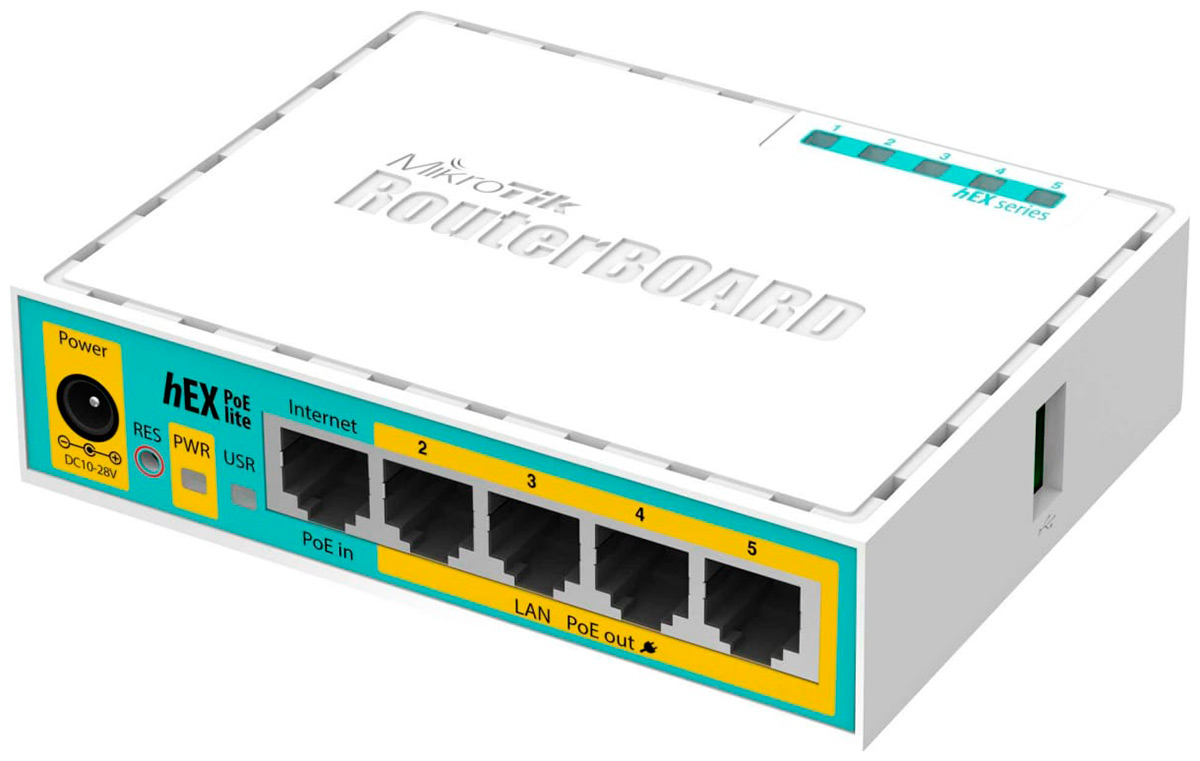 Изображение товара Микротик MikroTik HEX POE LITE RB750UPr2 5-портовый маршрутизатор с USB и PoE
