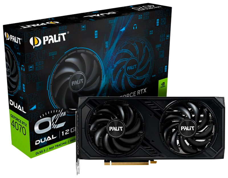 Изображение товара Видеокарта Palit GeForce RTX 4070 DUAL OC 12GB (NED4070S19K9-1047D) игровая
